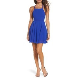 Lulu's good deeds lace up skater dress Blue Mini Dress prom size small